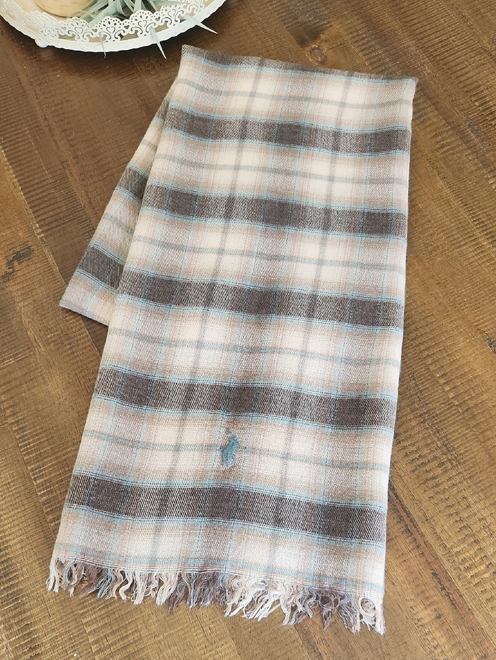 Polo by Ralph Lauren Brown, Cappuccino Beige & Light Blue Plaid Scarf